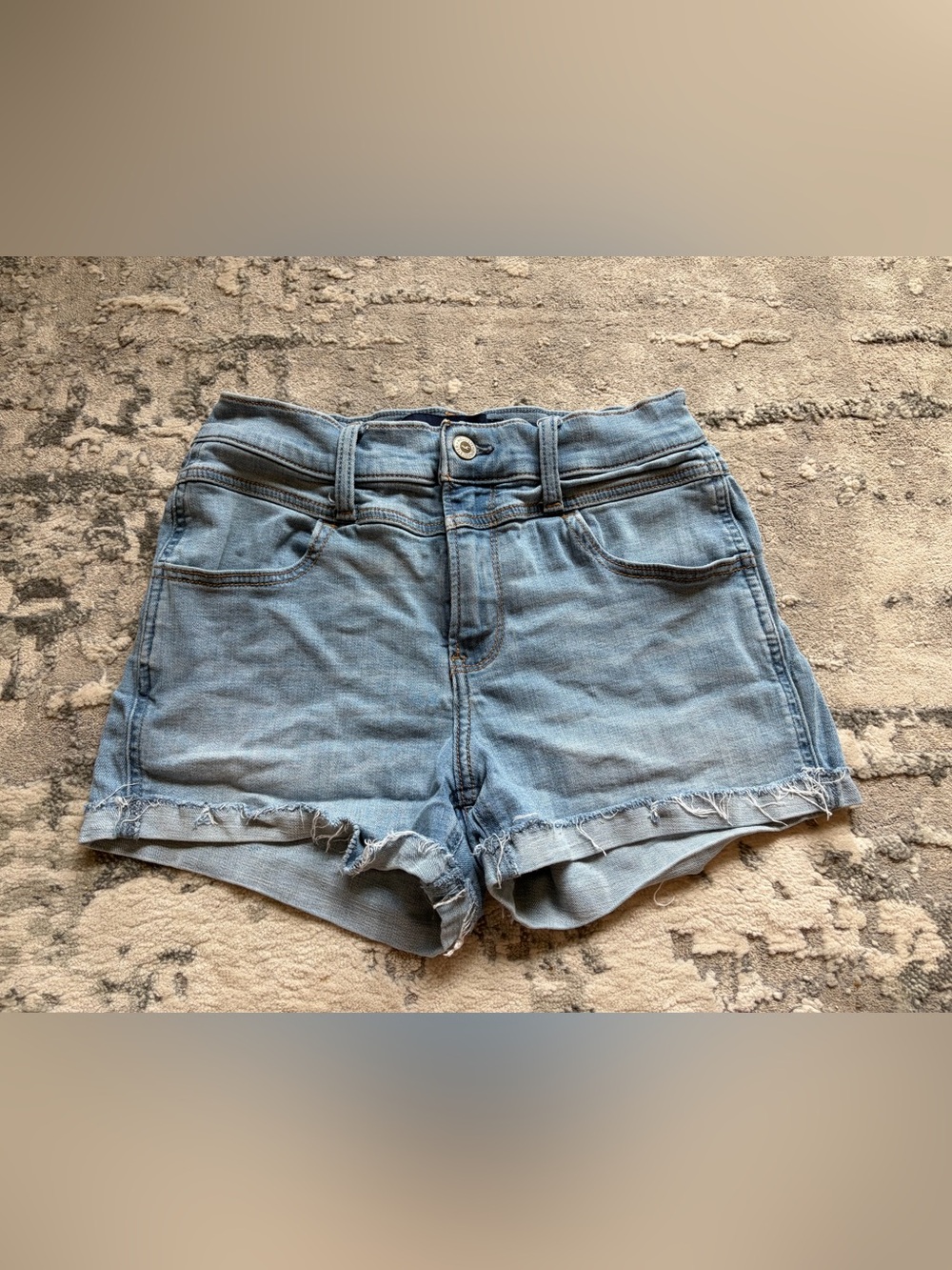 Hollister Light Blue High Rise Denim Frayed Hem Shorts
